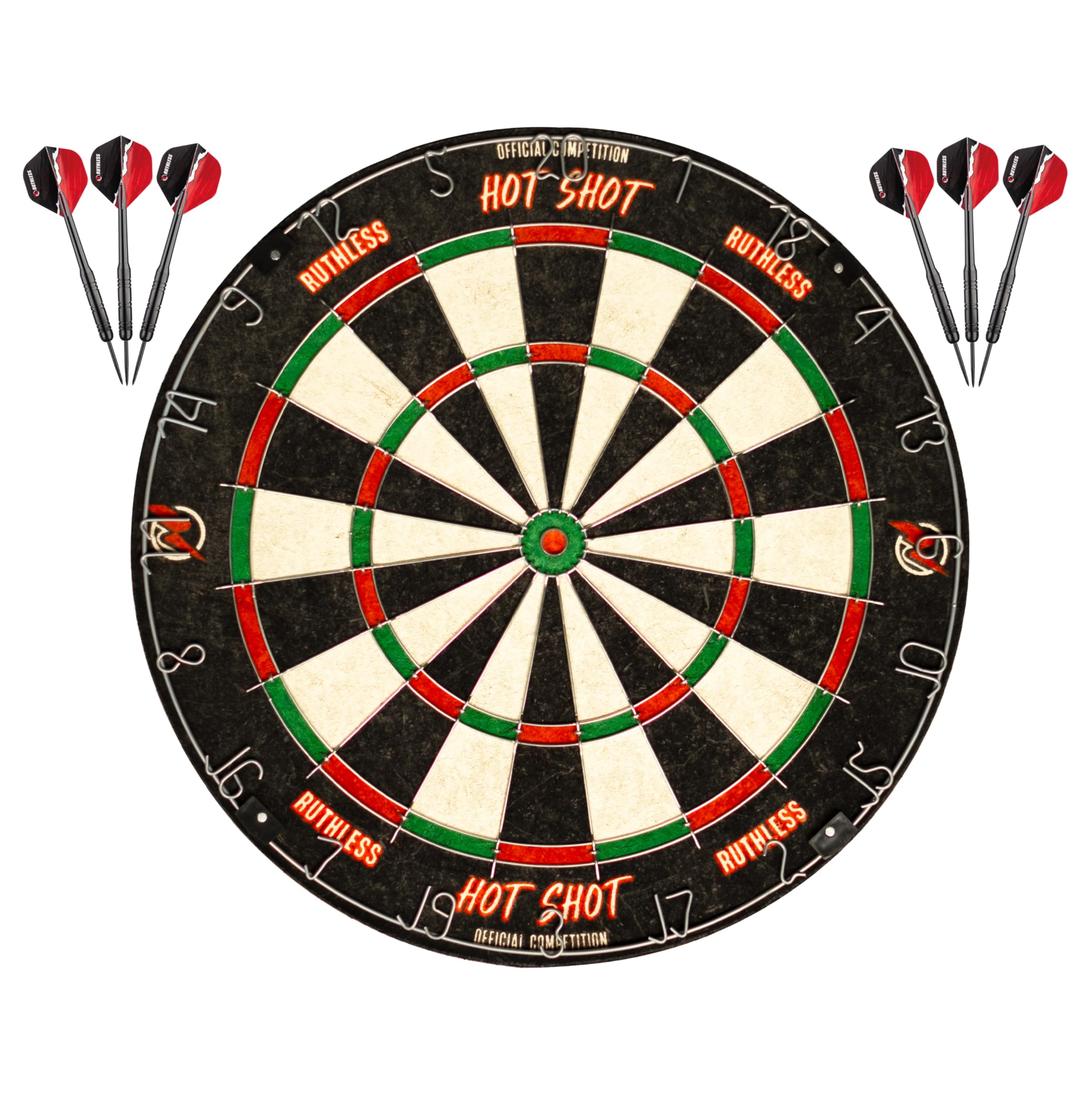 Ruthless Hot Shot Dart Board  Endurance Round Wire Sisal Dartboard Including 2 Sets Of Steel Tip Darts (Db073)
