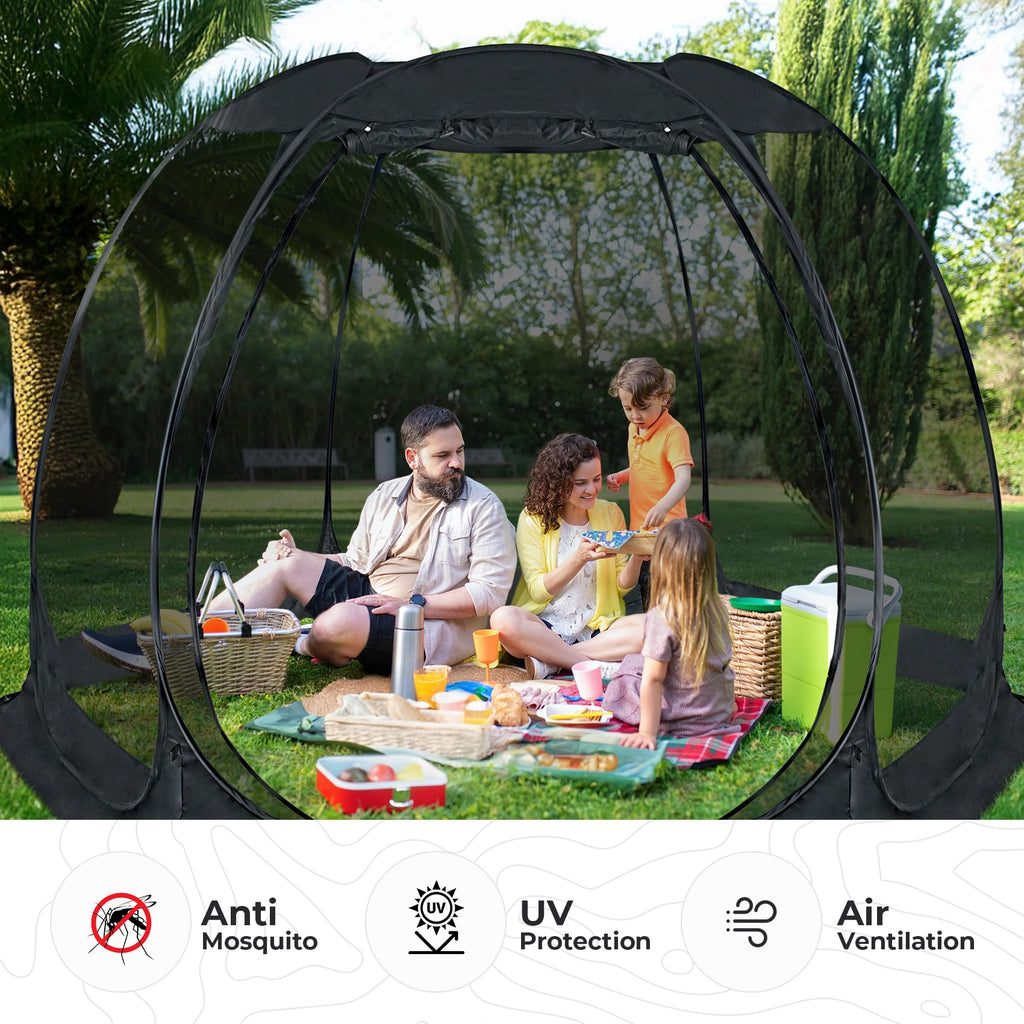 Alvantor Pop Up House Tent, Outdoor Canopy Tent With Uv Resistant, Easy Up Foldable Screen House For Camping Garden, Black, 12 X