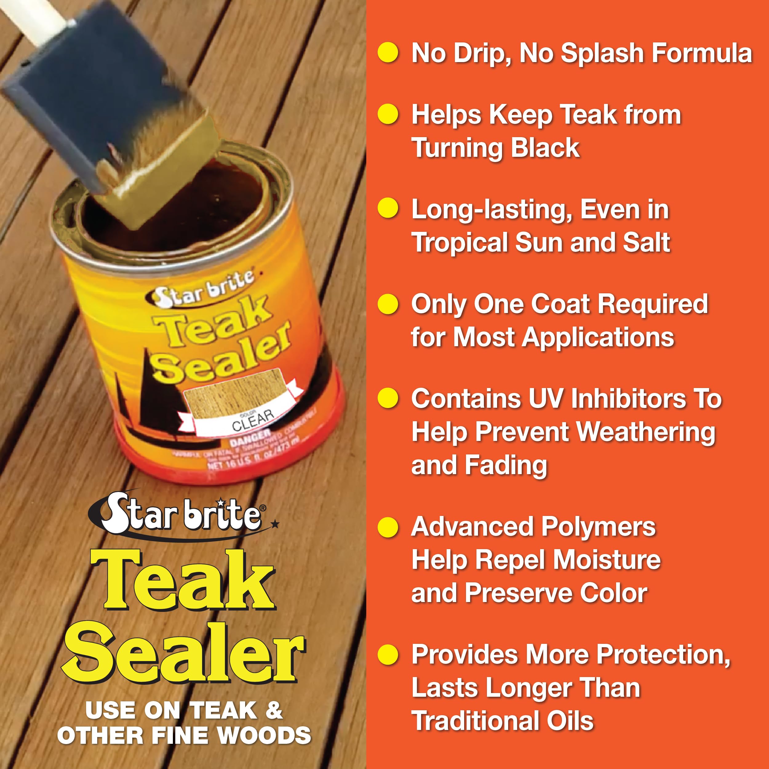 Star Brite Teak Sealer - One-Coat, Durable Protection For All Fine Woods - Perfect For Outdoor Furniture & Marine Use - Clear 1
