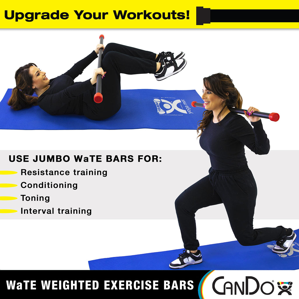 Cando Jumbo Wate Bar 5Lb Yellow, Total Body Workout Weighted Exercise Bar For Strength Training, Toning, And Physical Therapy