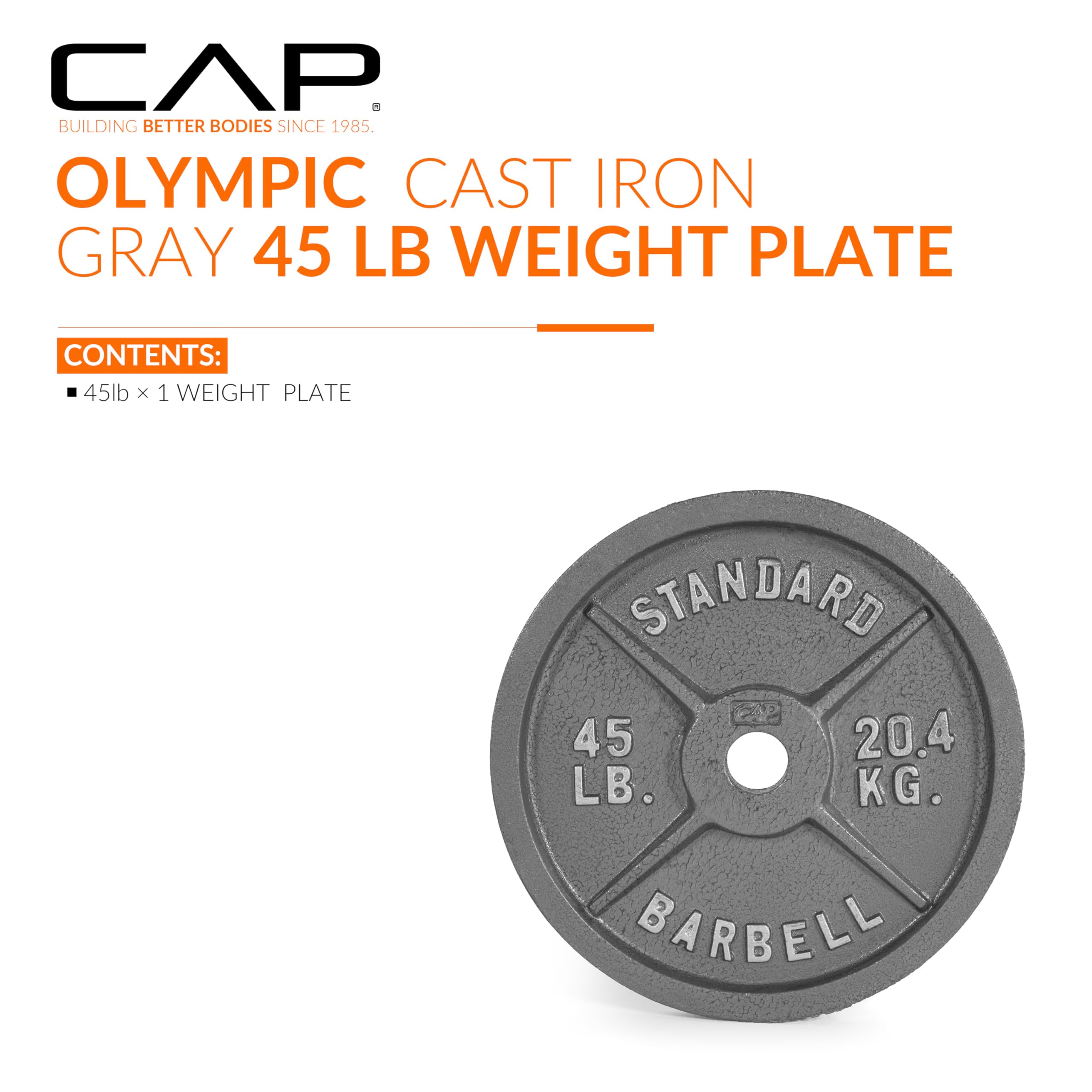 CAP Barbell 45 lb Gray Olympic Weight Plate, Single