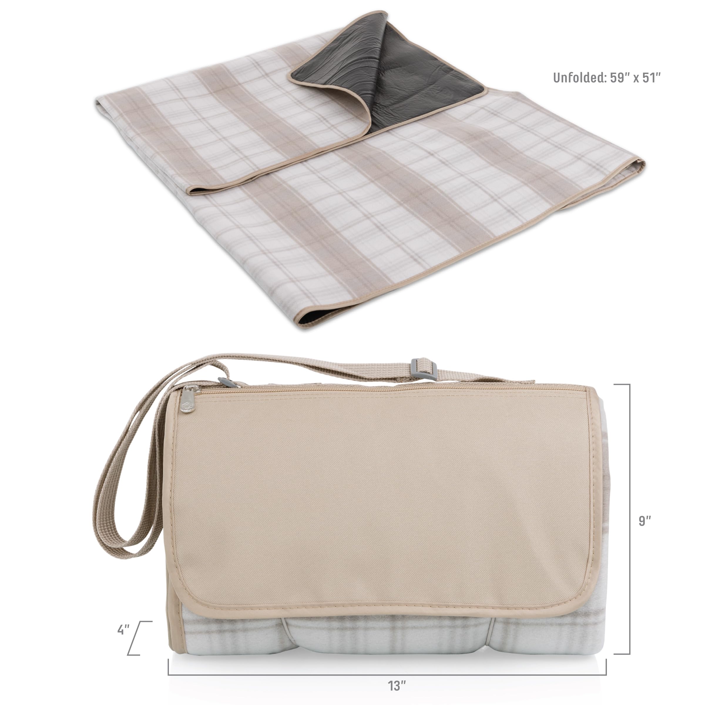 Picnic Time Oniva Outdoor Picnic Blanket Tote, 59X51 Foldable Beach & Camping Blanket With Soft Fleece, Water-Resistant Bottom,