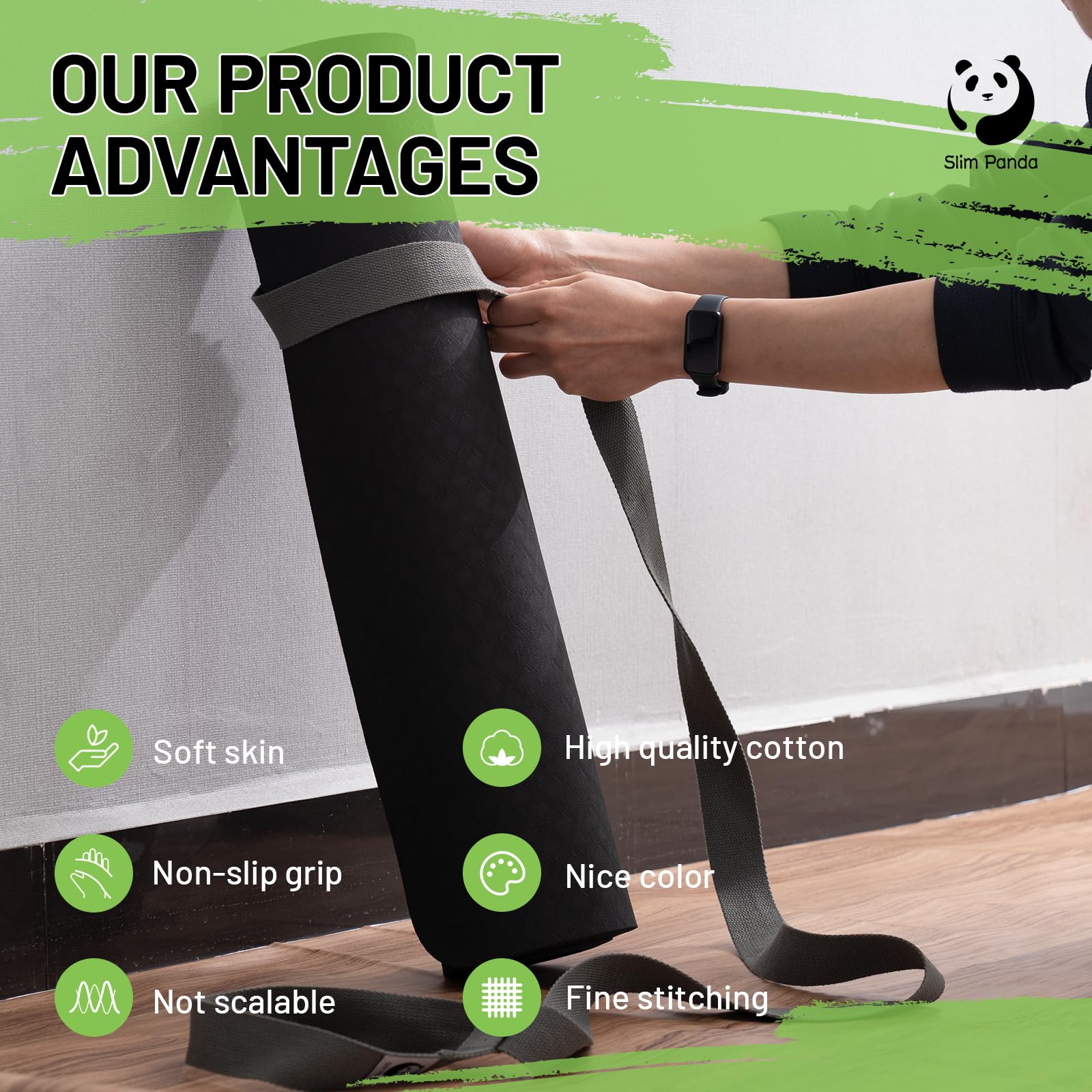 Slim Panda Yoga Mat Straps For Carrying,Adjustable Yoga Mat Carrier, Yoga Mat Sling(Yoga Mat Not Included)(Dark Grey 2.3M)