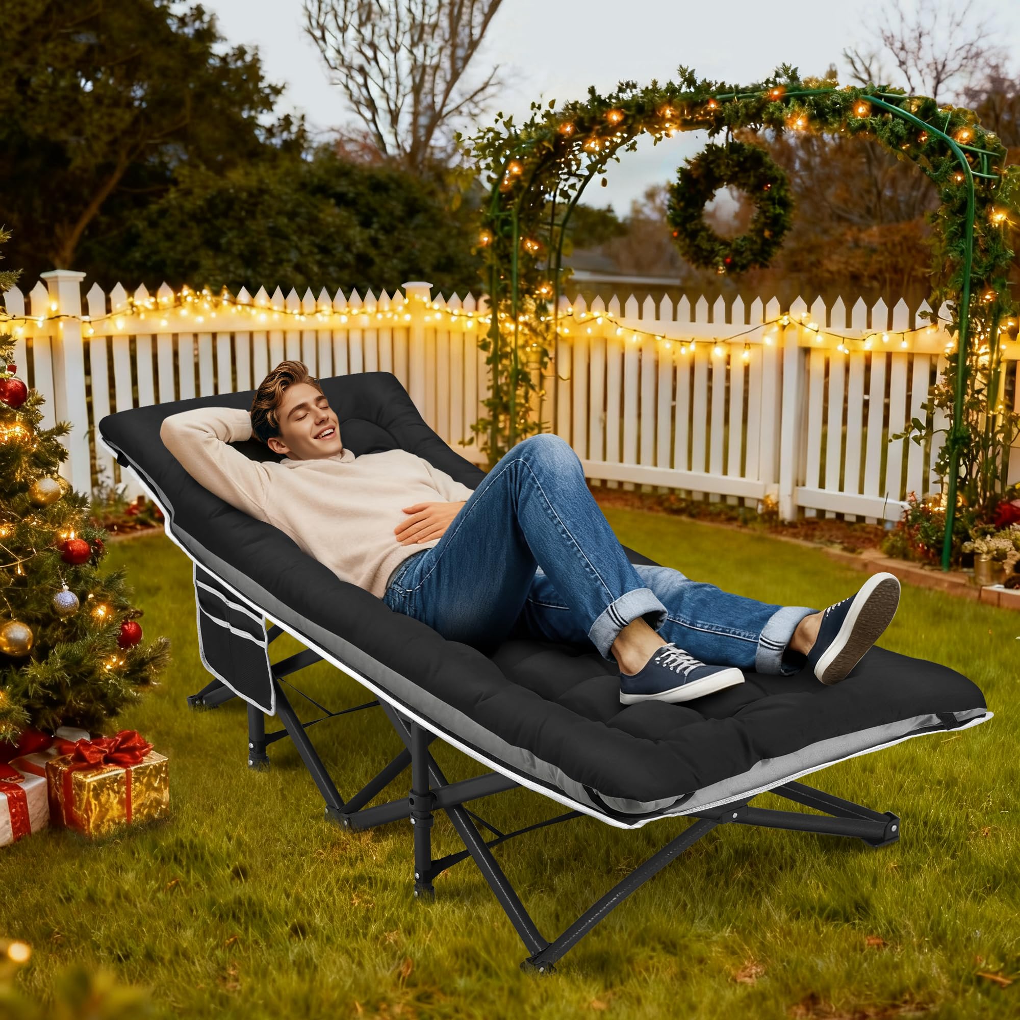 Fragess Portable Camping Cot, Sleeping Cots For Adults, 28 Extra Wide Heavy Duty Folding Cot Max Load 600Lbs With Thick Mattress