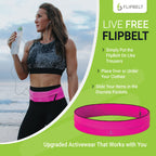 FlipBelt Classic Running Belt for Phone and Small Accessories, Exercise Waist Pouch for Women and Men, XL, Hot Pink