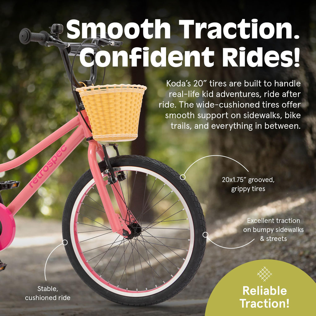 Retrospec Koda 20in Kids Bike with Adjustable Seat & Handlebars - Lightweight Boys & Girls Bicycle with v-Brakes, Wide Tires & S
