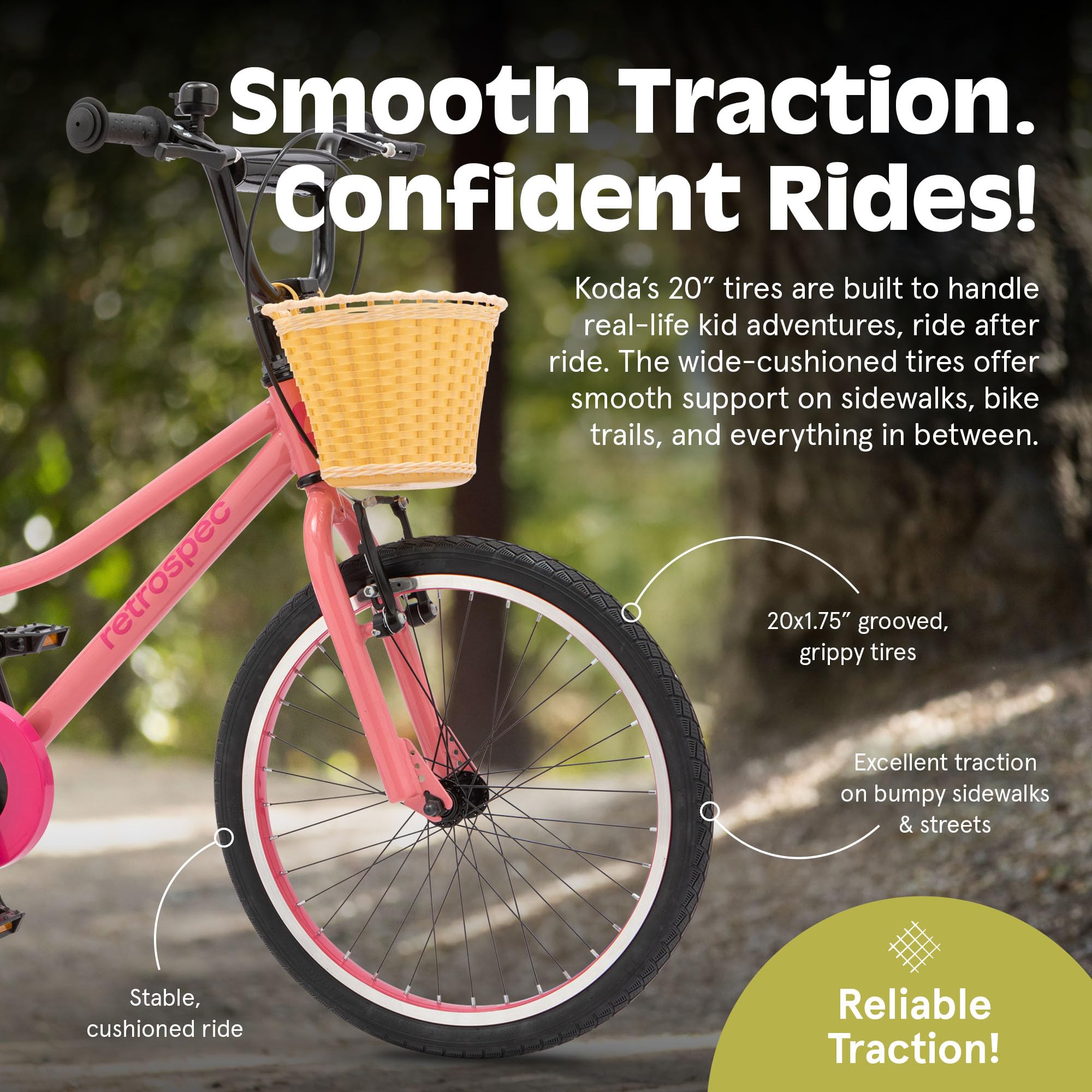 Retrospec Koda 20in Kids Bike with Adjustable Seat & Handlebars - Lightweight Boys & Girls Bicycle with v-Brakes, Wide Tires & S