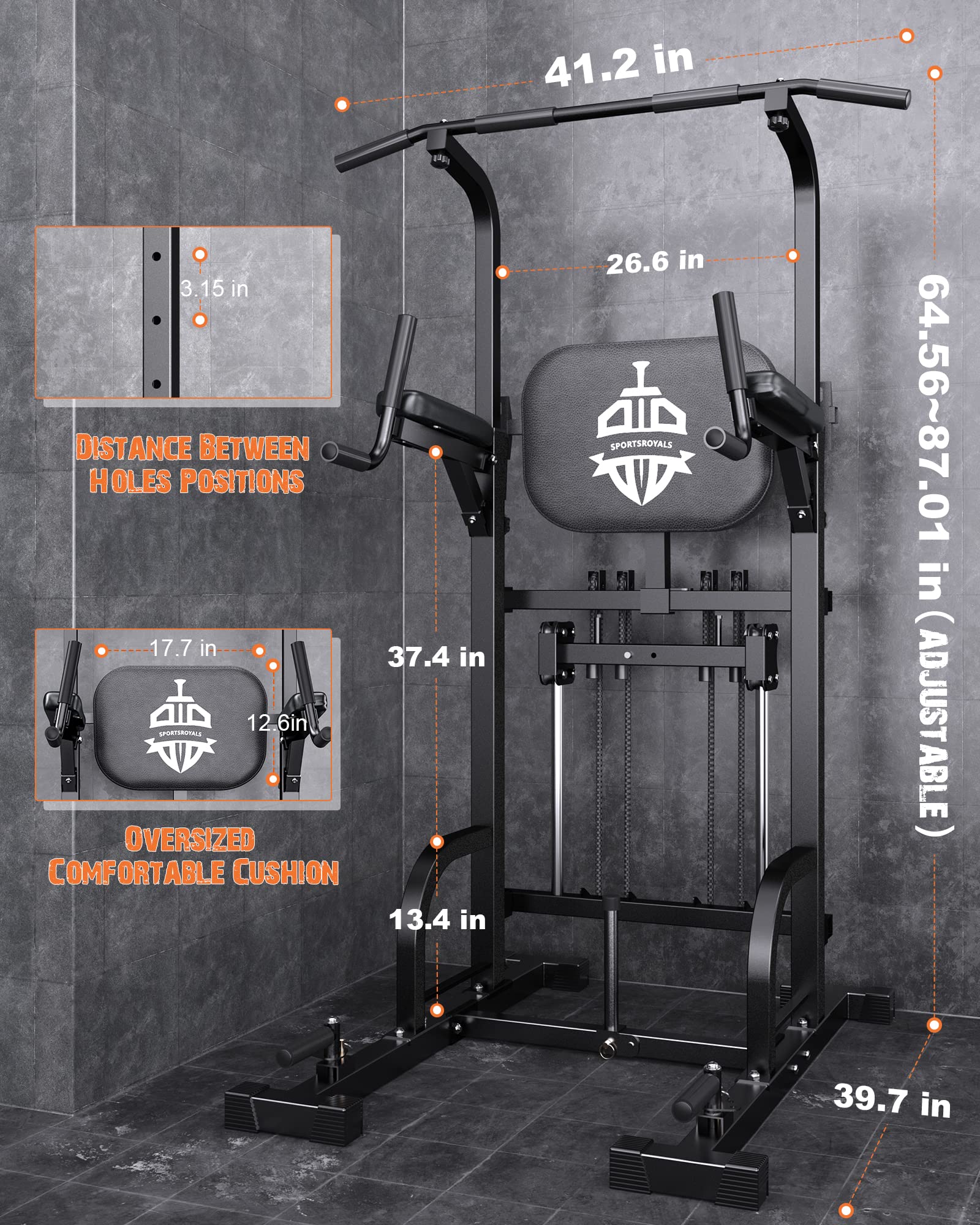 Sportsroyals Power Tower Pull Up Dip Station Assist Chin Stand Multi-Function Home Gym Strength Training Fitness Equipment 440Lb