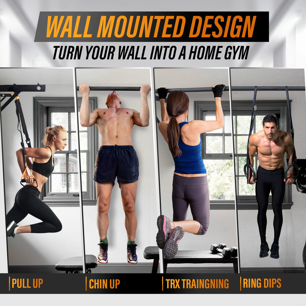 Yes4All Heavy Duty Wall Mounted Pull Up Bar - Chin Up Bar/Pull Up Bar Wall Mount,30 Lbs - Support Up To 500 Lbs (Black)