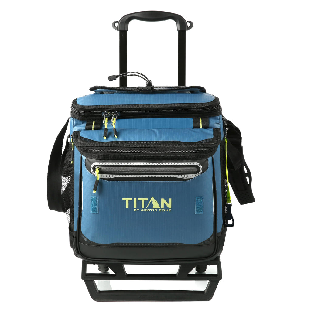 Titan Deep Freeze 60 (50+10) Can Wheeled Cooler - Collapsible Rolling Cooler with Wheels and All-Terrain Cart, Marine Blue