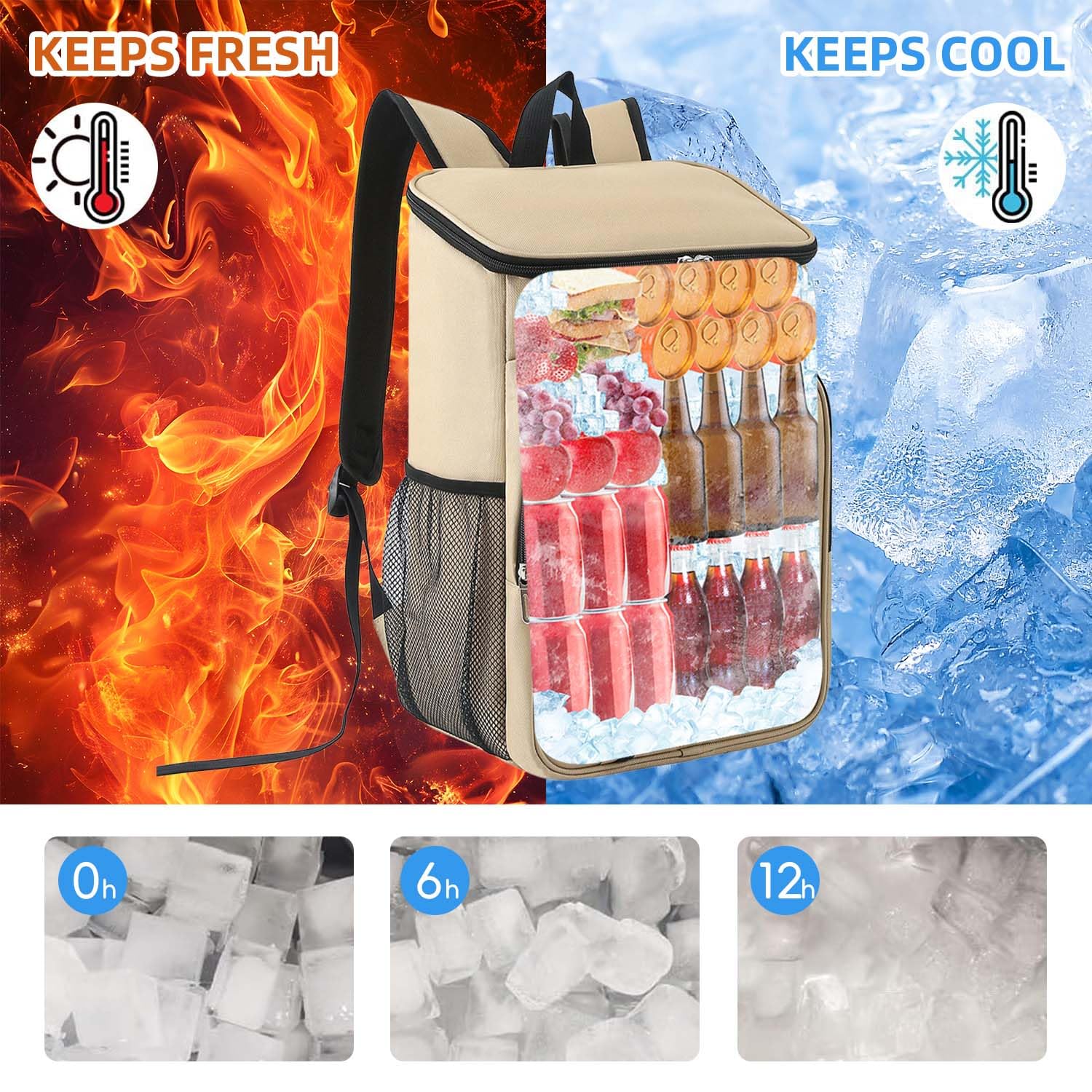 Bagtopia Camping Cooler Backpack 25 Cans, Leak Proof Soft Insulated Compartments Thermal Bag, Portable Lightweight Beach Travel