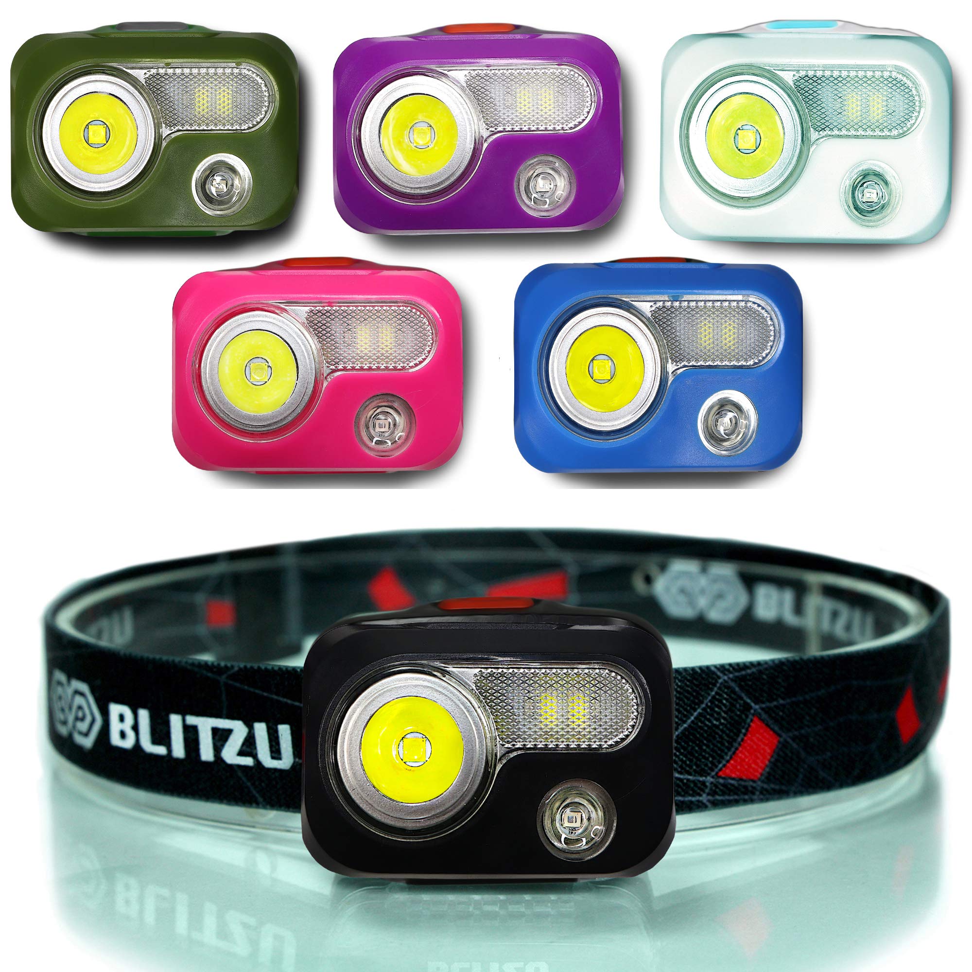 BLITZU LED Headlamp Flashlight for Adults & Kids, Rechargeable, Waterproof Head Lamp with White & Red Light, Comfortable Headban