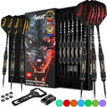 Ignatgames Darts Metal Tip Set - 6 Pcs Professional Brass Steel Tip Darts With Twinforce Shafts, 16 Pcs Thick Flights + Custom D