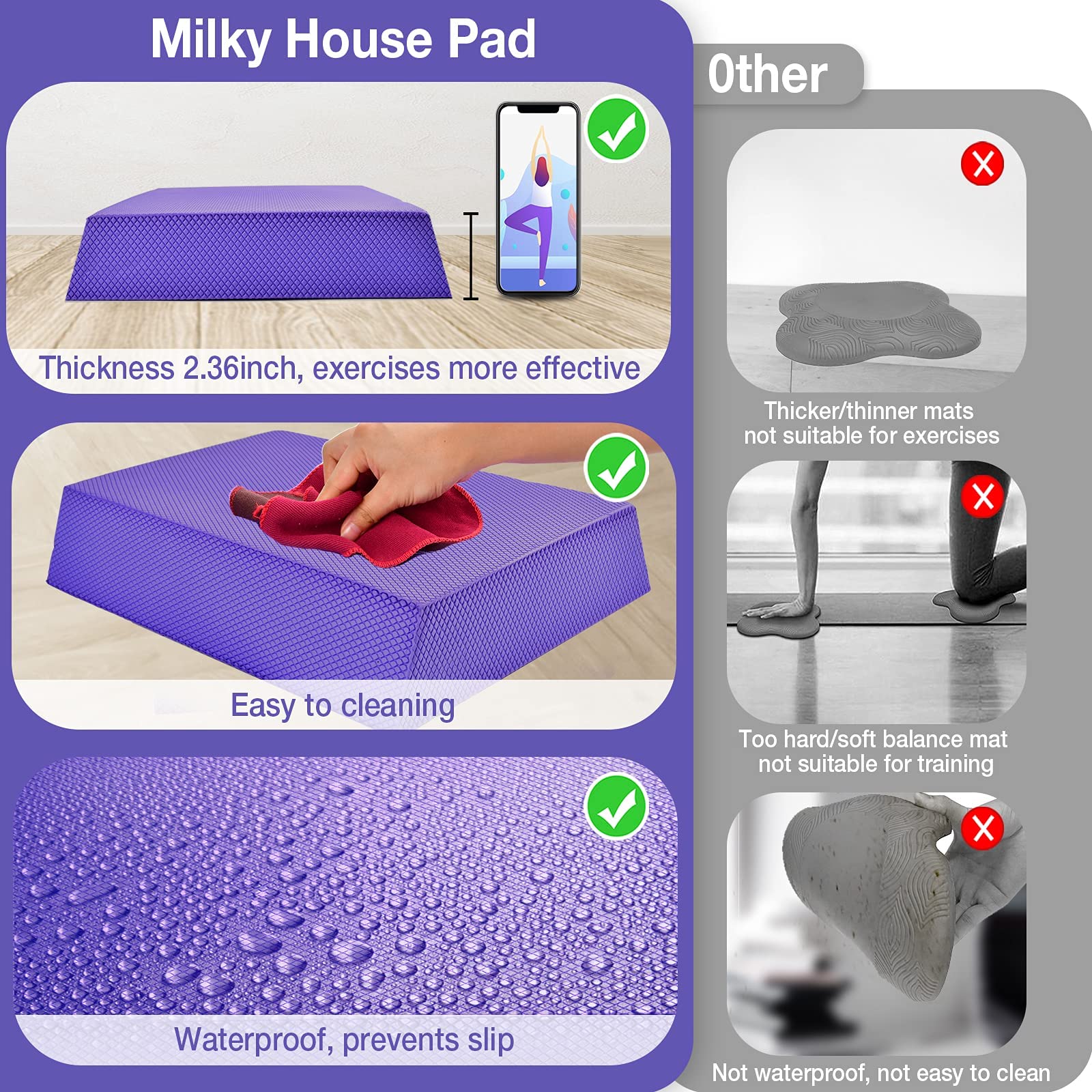 Balance Board, Foam Pad Yoga Mat, Balancing Exercises Mat, Non-Slip Knee Rocker Board Physical Therapy Cushioned Turn Boards For