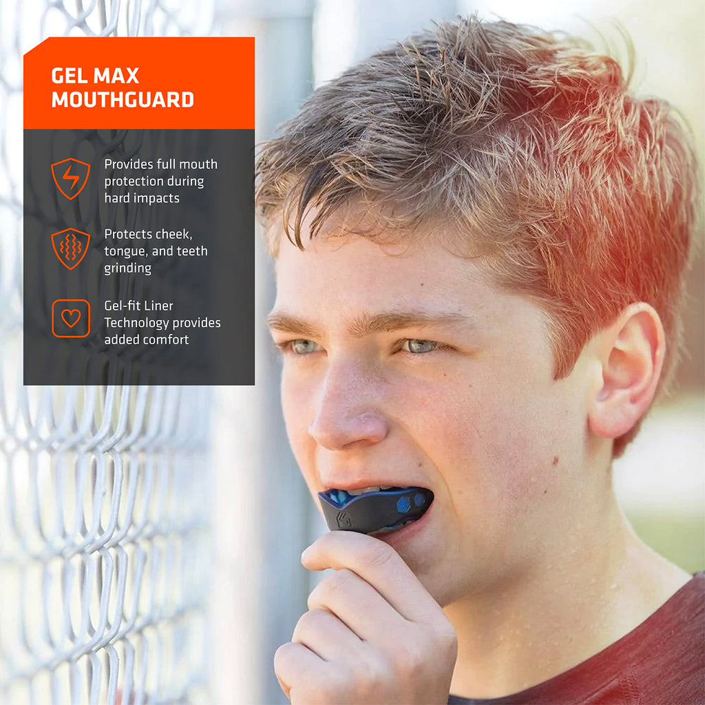 Shock Doctor Gel Max Mouth Guard, Heavy Duty Protection & Custom Fit, Youth, Red