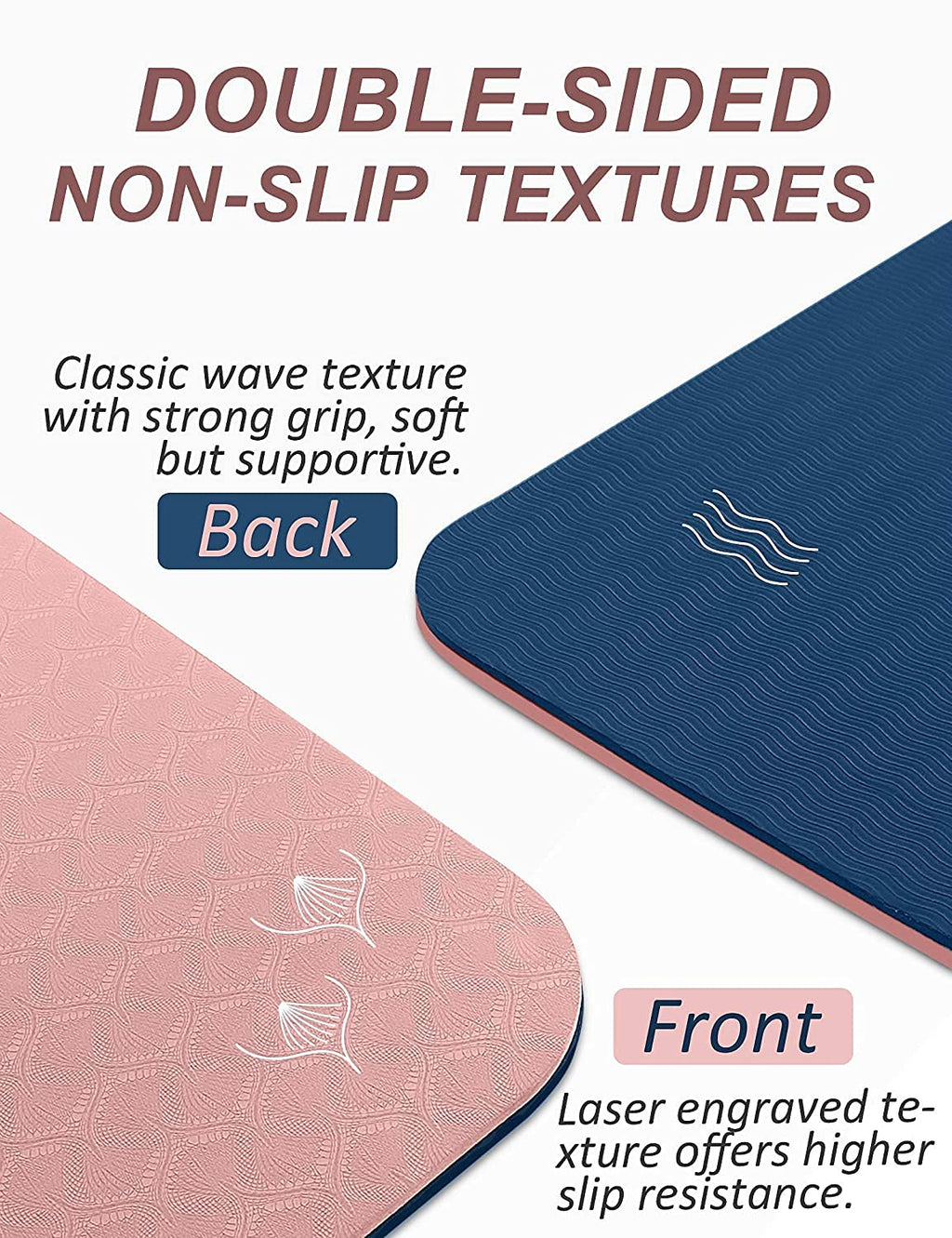 Yoga Mat With Strap, 1/3 Inch Extra Thick Double-Sided Non Slip, Professional Tpe Mats For Women Men, Workout Yoga, Pilates And