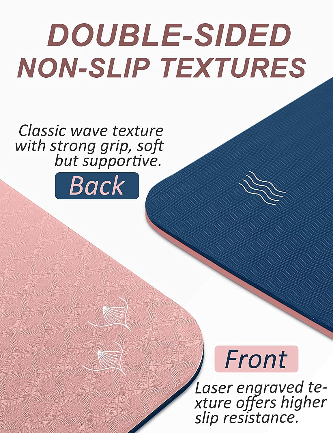 Yoga Mat With Strap, 1/3 Inch Extra Thick Double-Sided Non Slip, Professional Tpe Mats For Women Men, Workout Yoga, Pilates And