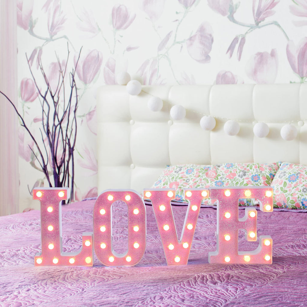 Foaky Led Letter Lights Sign Light Up Pink Letters Glitter Alphabet Letter Sign For Night Light Weddingbirthday Party Battery Po
