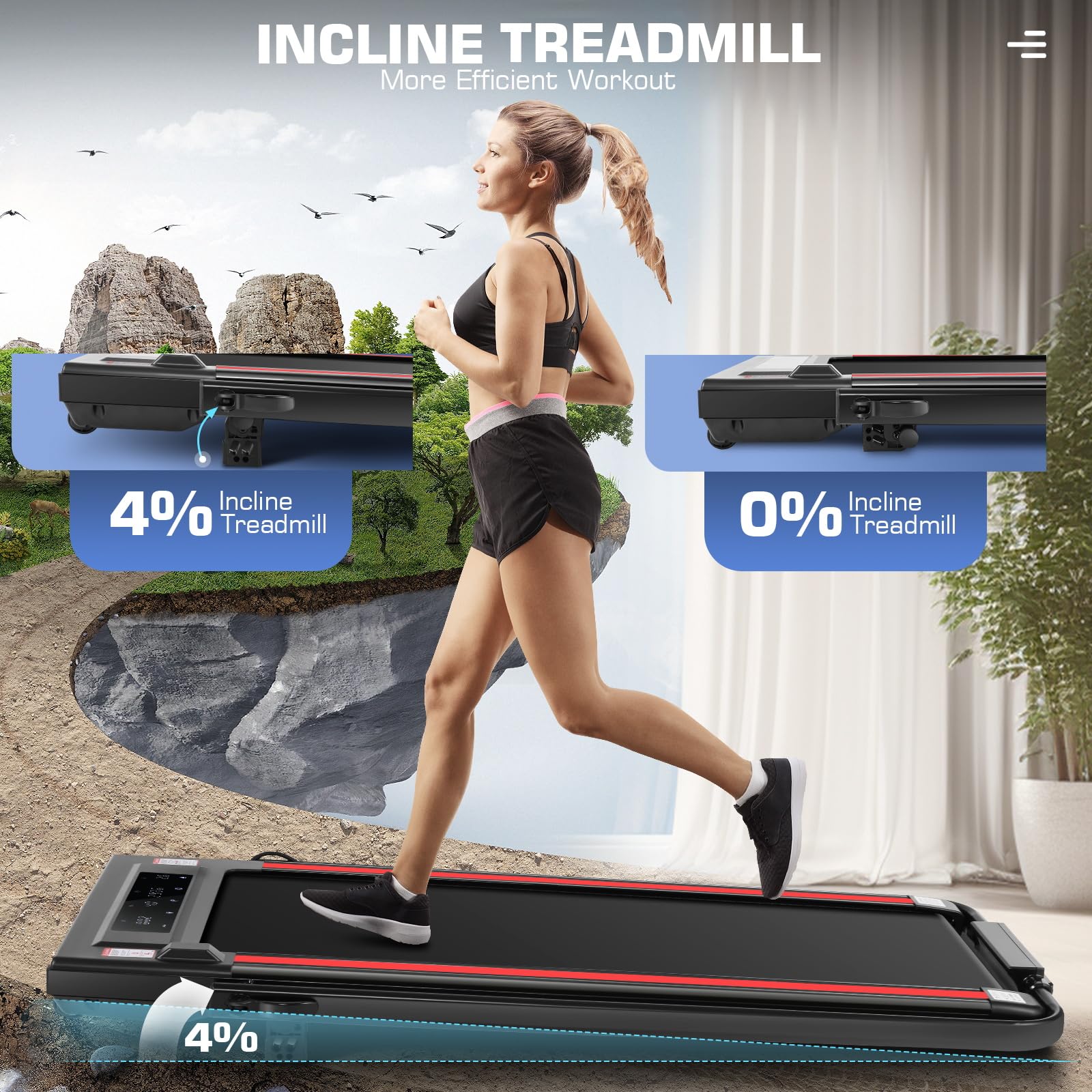 Ancheer Folding Treadmill With Incline, 2.5Hp Under Desk Treadmill For Home, 300Lbs Low Noise Walking Pad With Remote Control An
