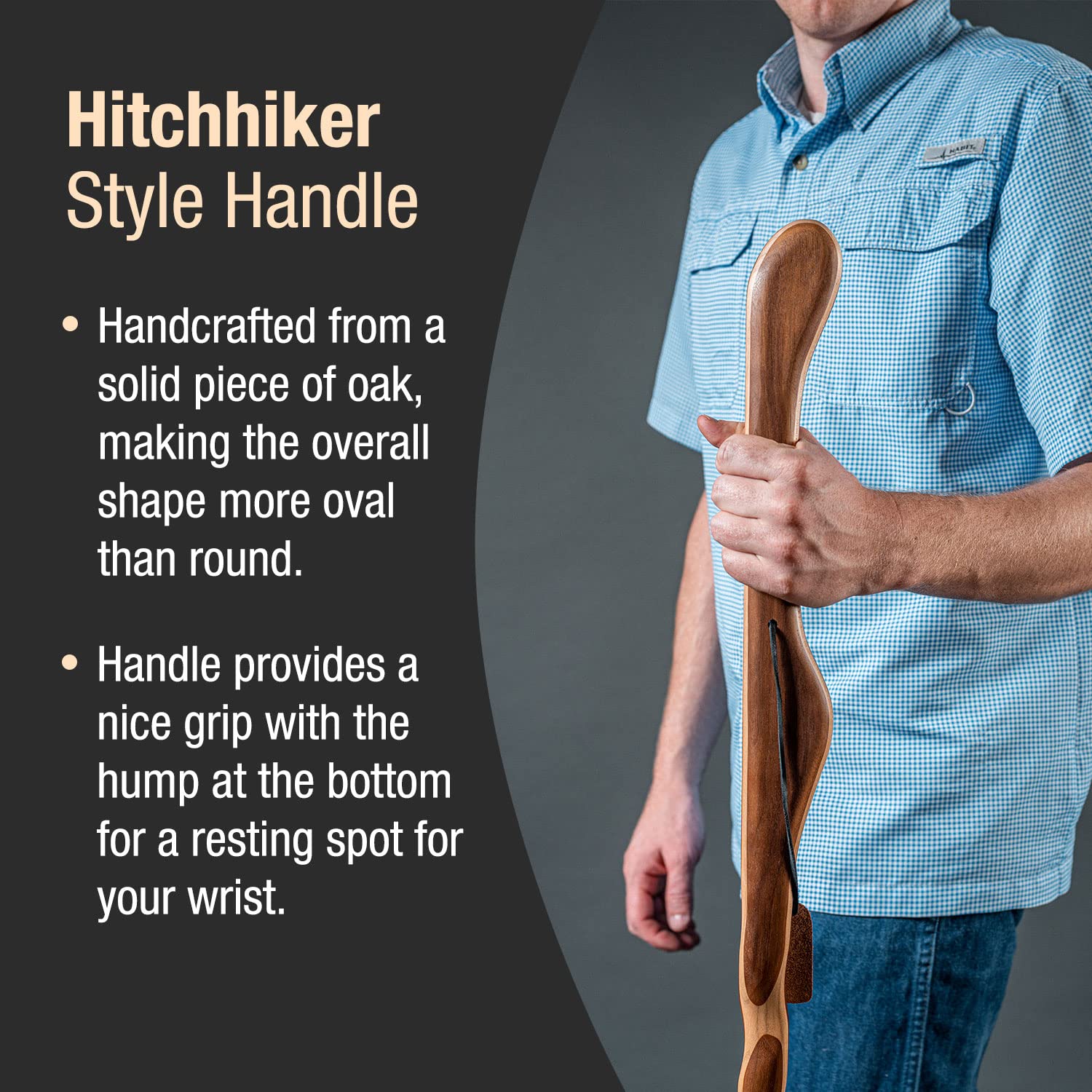 Brazos Handcrafted Wood Walking Stick, Twisted Oak, Hitchhiker Style Handle, For Men & Women, Made In The Usa, Tan, 58''