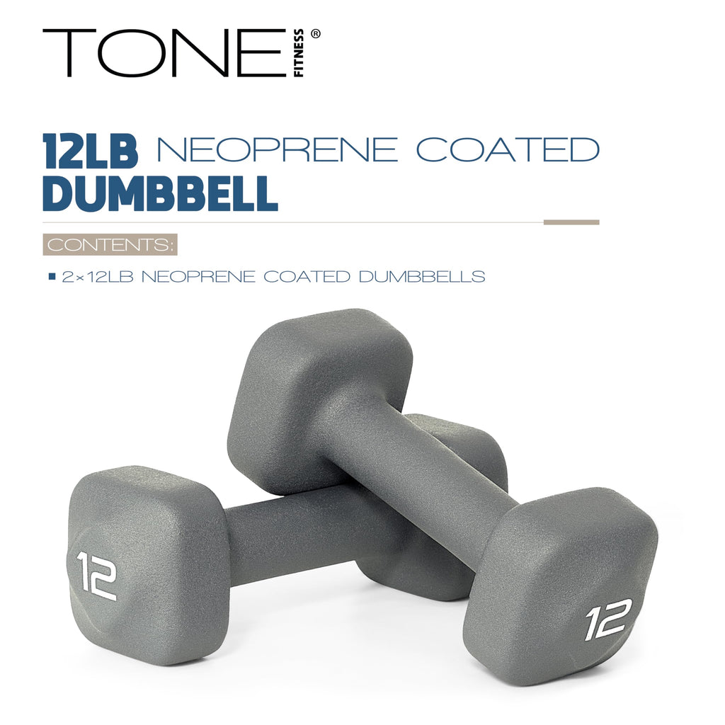Tone Fitness 12 lb Neoprene Dumbbell Pair for Home Workouts - Non-Slip Design - Gray