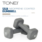 Tone Fitness 12 lb Neoprene Dumbbell Pair for Home Workouts - Non-Slip Design - Gray