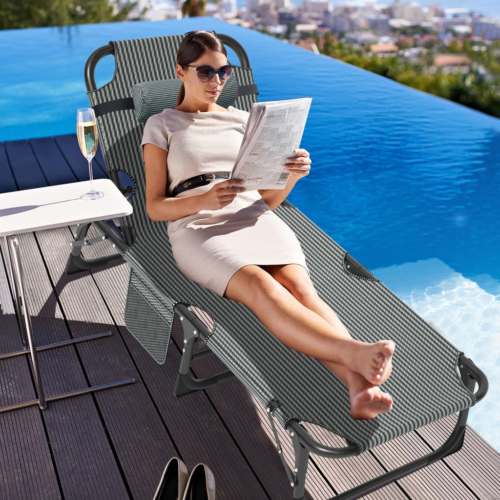 Aboron 5 Positions Camping Cots For Adults,Outdoor Folding Sleeping Cot/Mat,Folding Chaise Lounge Chair With Pillow,Portable Rec