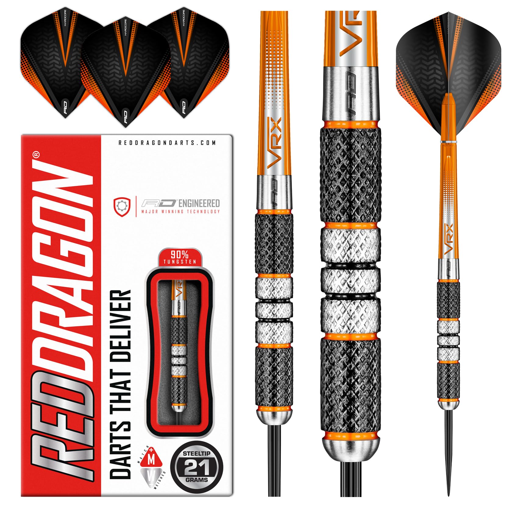 Red Dragon Amberjack 2: 21G Tungsten Darts Set With Flights And Shafts (Stems)