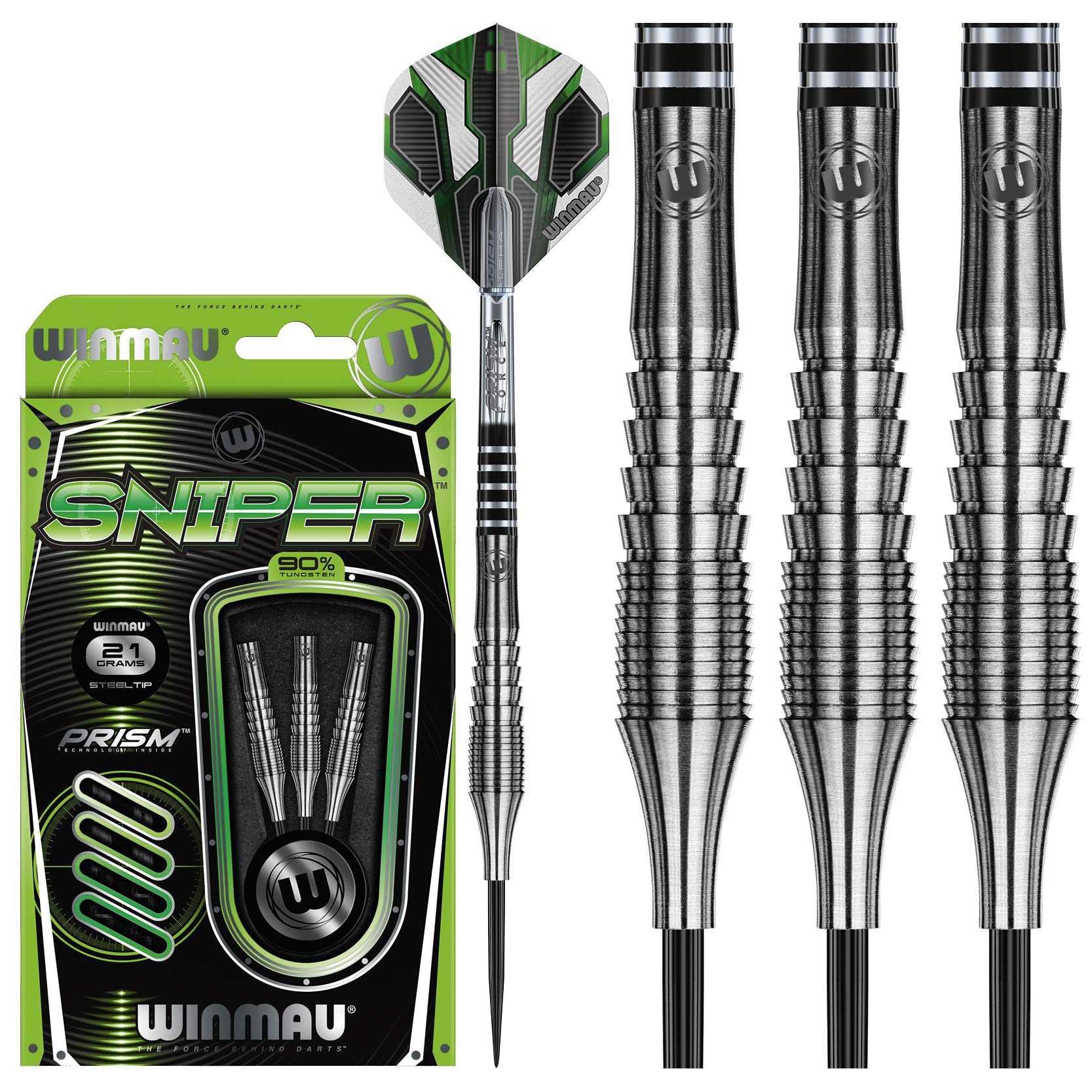 Winmau Steel-Tip Darts, 90% Tungsten Sniper Professional Dart Set for Adults, 21g, Set of 3, Prism Alpha Flights, Prism Force Sh