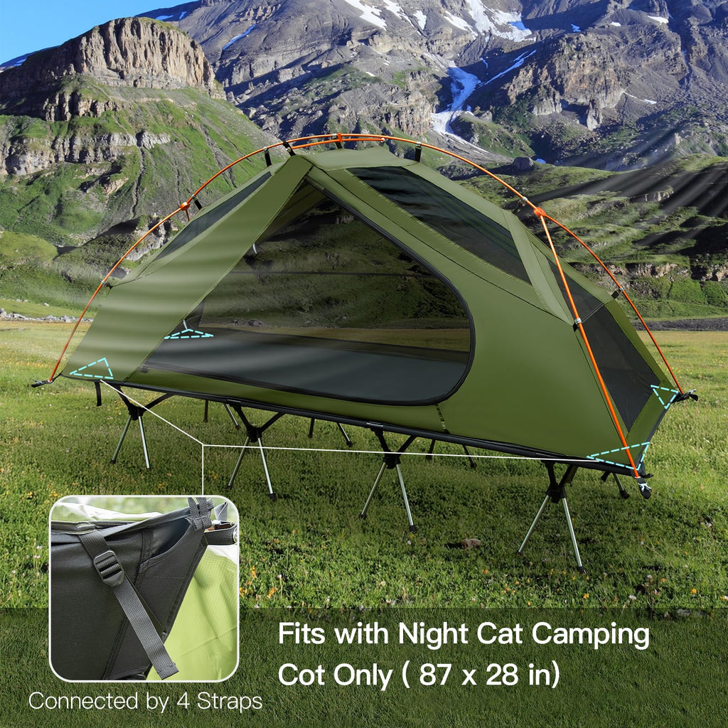 Night Cat Camping Cot Tent - Waterproof 1-Person Off-Ground Combo Cot Bed For Adults Portable Easy Set-Up Tent