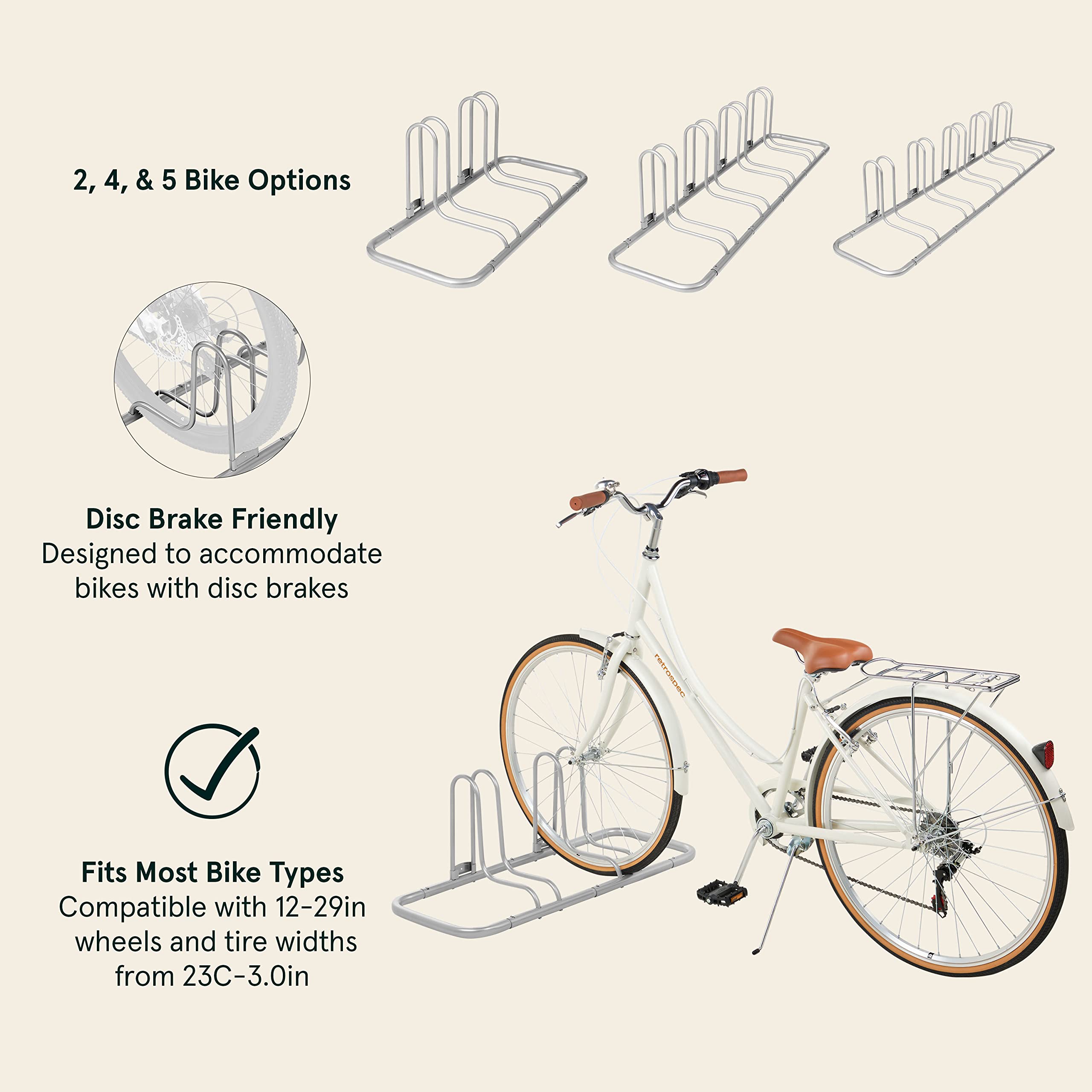 Retrospec Stash Rack 2 Bike Floor Stand Bicycle Storage Organizer, Grey