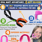 Oral Mart Strapped Youth Mouth Guard For Kids (Black/Orange) - Sports Mouthguard With Connected Strap For Football, Ice Hockey,