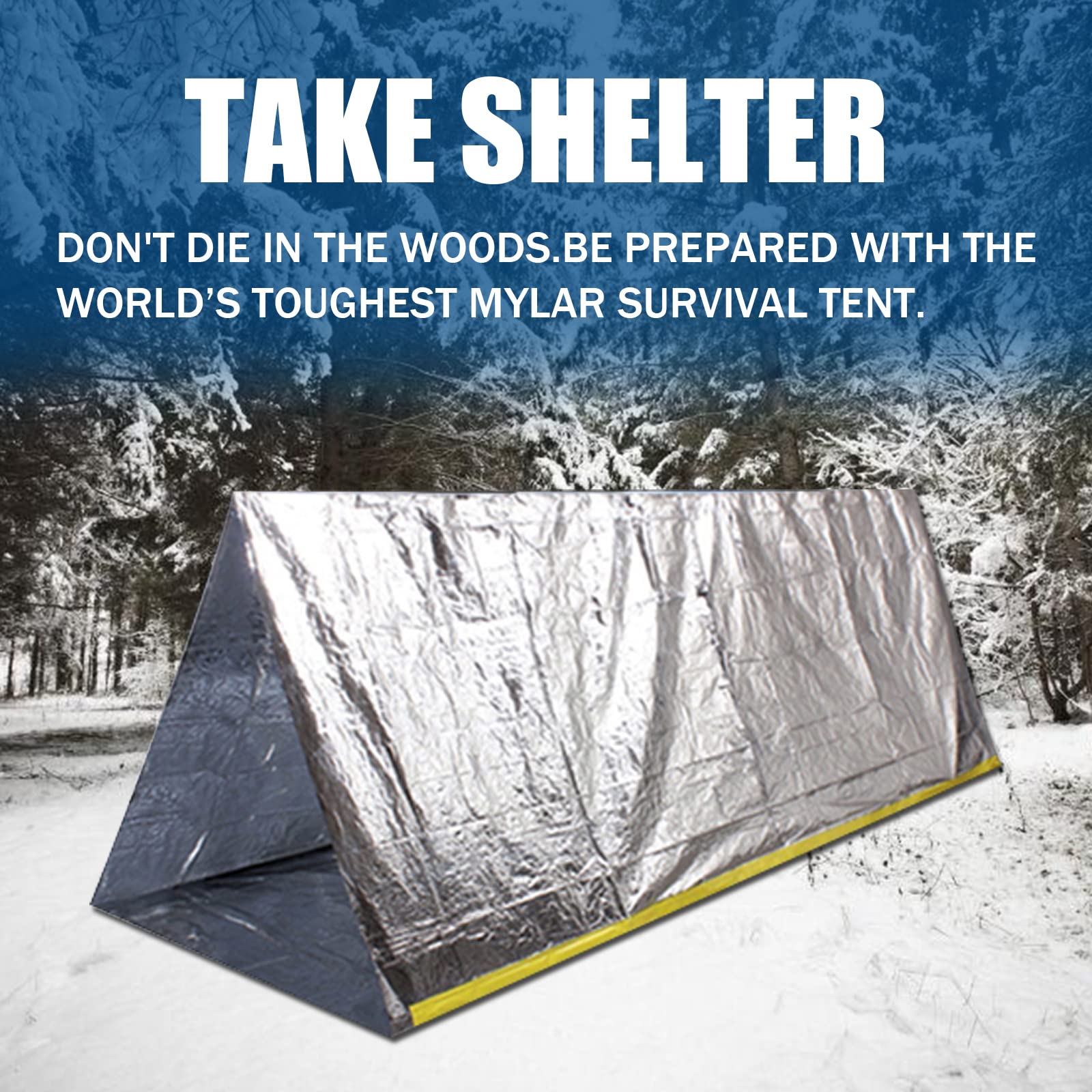 Emergency Survival Shelter Tent, 59 X 98.4Inch Waterproof 2-Person Mylar Thermal Shelter Tent For Hiking Camping (Silver)