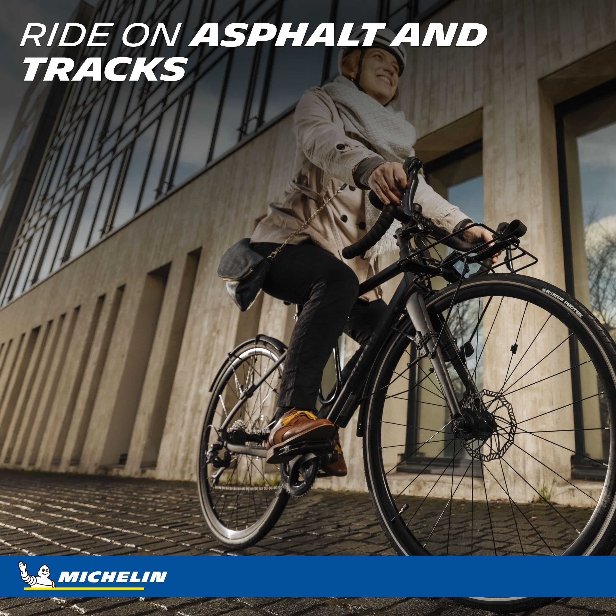 Michelin Protek Front Or Rear City Bike Tire For Asphalt And Trails, Tube Type Sealing, Black Sidewall, 700 X 35C