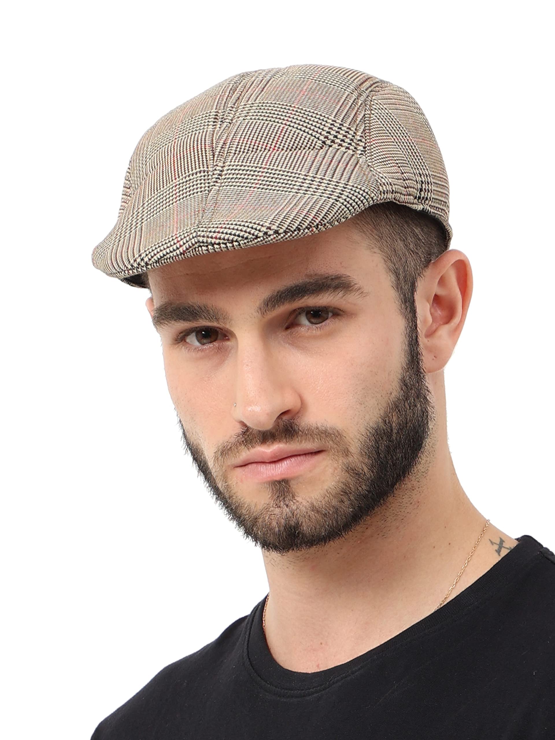 Fabseasons Polyester Checkered Casual Golf Flat Caps & Hats For Mens (Beige), Free Size