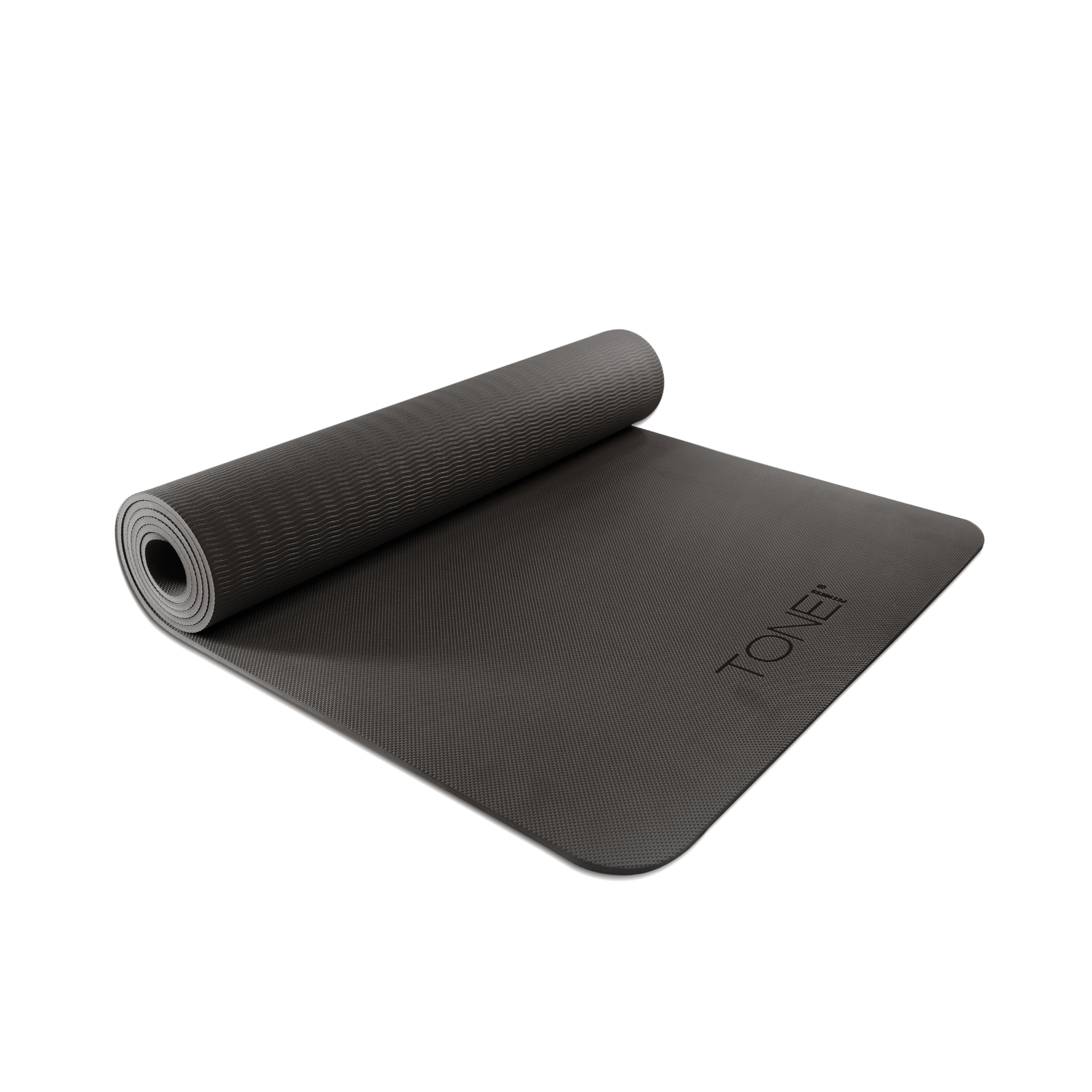 TONE Fitness Yoga Mat 1/4 Thick Non Slip Exercise & Pilates Mat for Home Workouts with Carrying Strap | Pyramid Pattern | Black