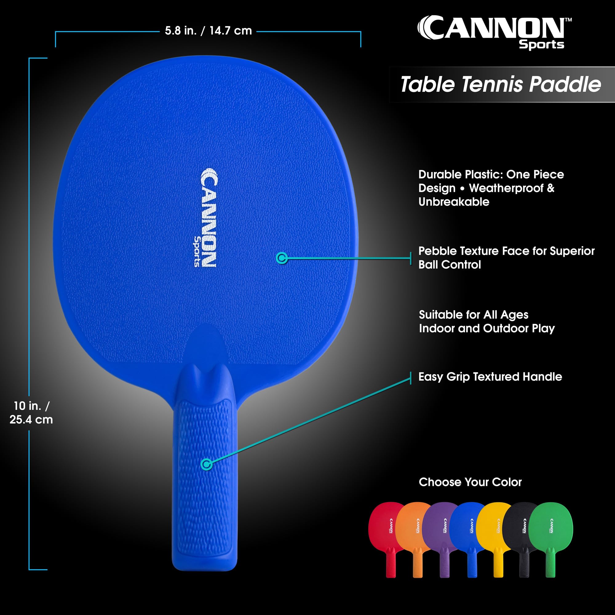 Cannon Sports Table Tennis Paddle - Unbreakable And Weather Resistant For Indoor/Outdoor (Royal Blue)