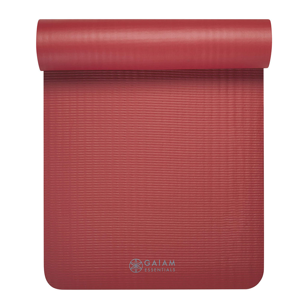 Gaiam Essentials Thick Yoga Mat Fitness & Exercise Mat With Easy-Cinch Carrier Strap, Red, 72''L X 24''W X 2/5 Inch Thick