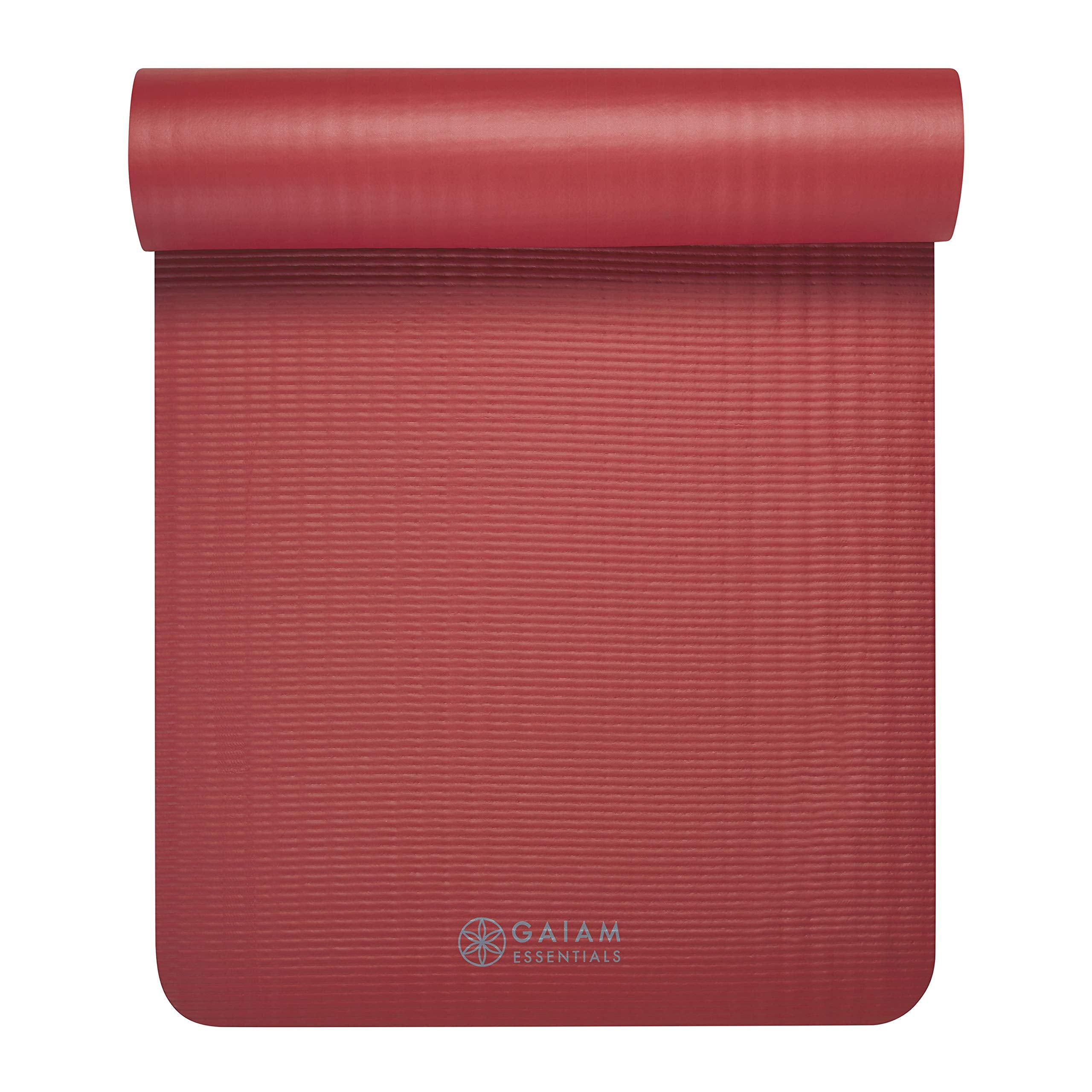 Gaiam Essentials Thick Yoga Mat Fitness & Exercise Mat With Easy-Cinch Carrier Strap, Red, 72''L X 24''W X 2/5 Inch Thick