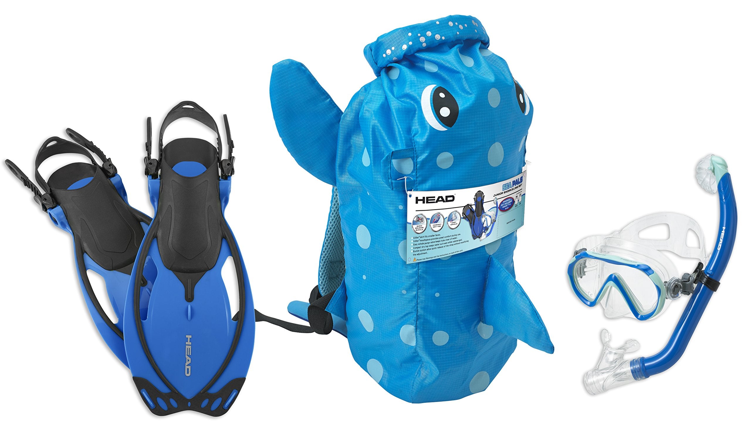 HEAD Mares Sea Pals Character Kids Mask Fin Snorkel Set, Blue, Small/9-13