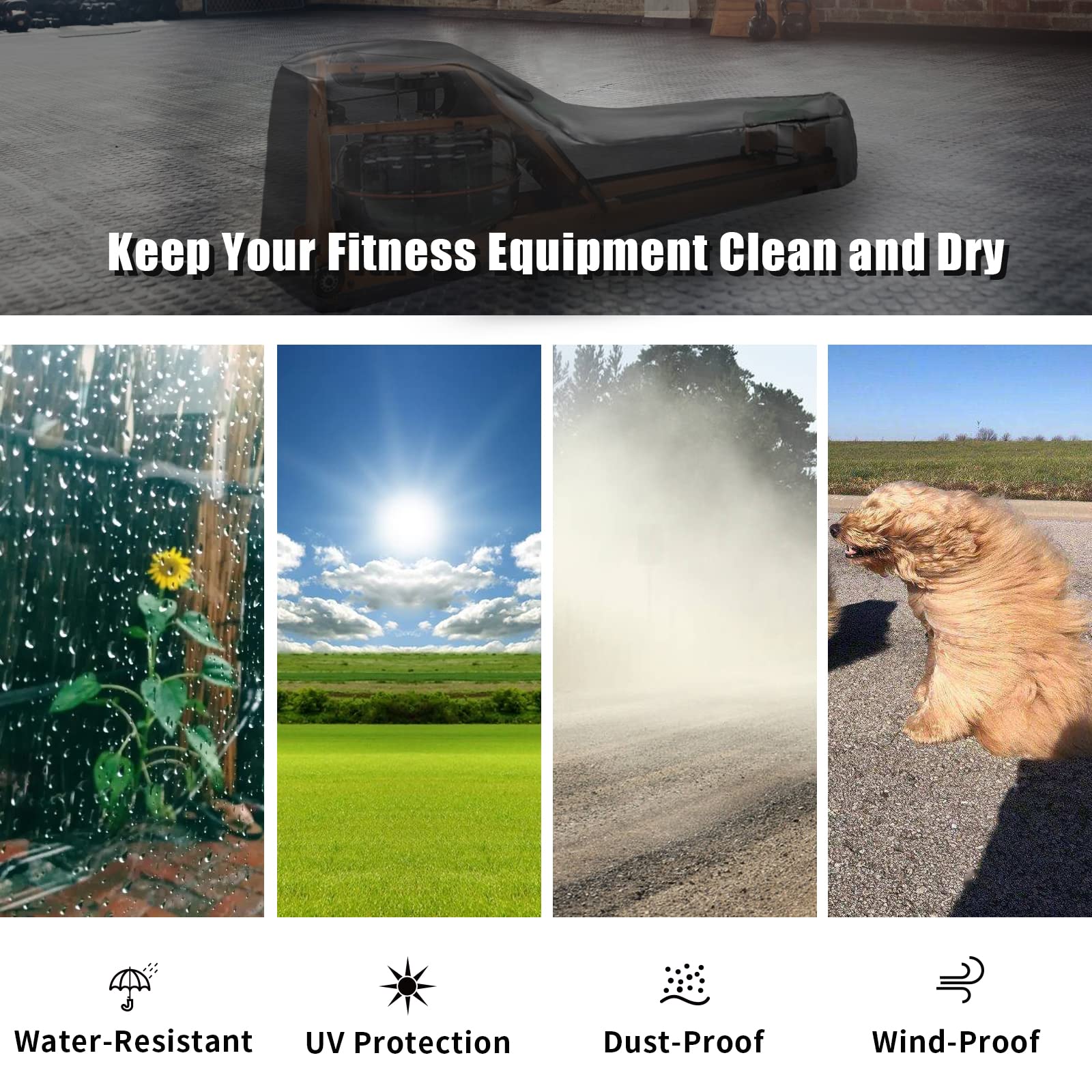 Andacar Rowing Machine Cover, Cover For Concept 2 Rowing Machine Waterproof Rower Cover Dustproof Fitness Equipment Protective C