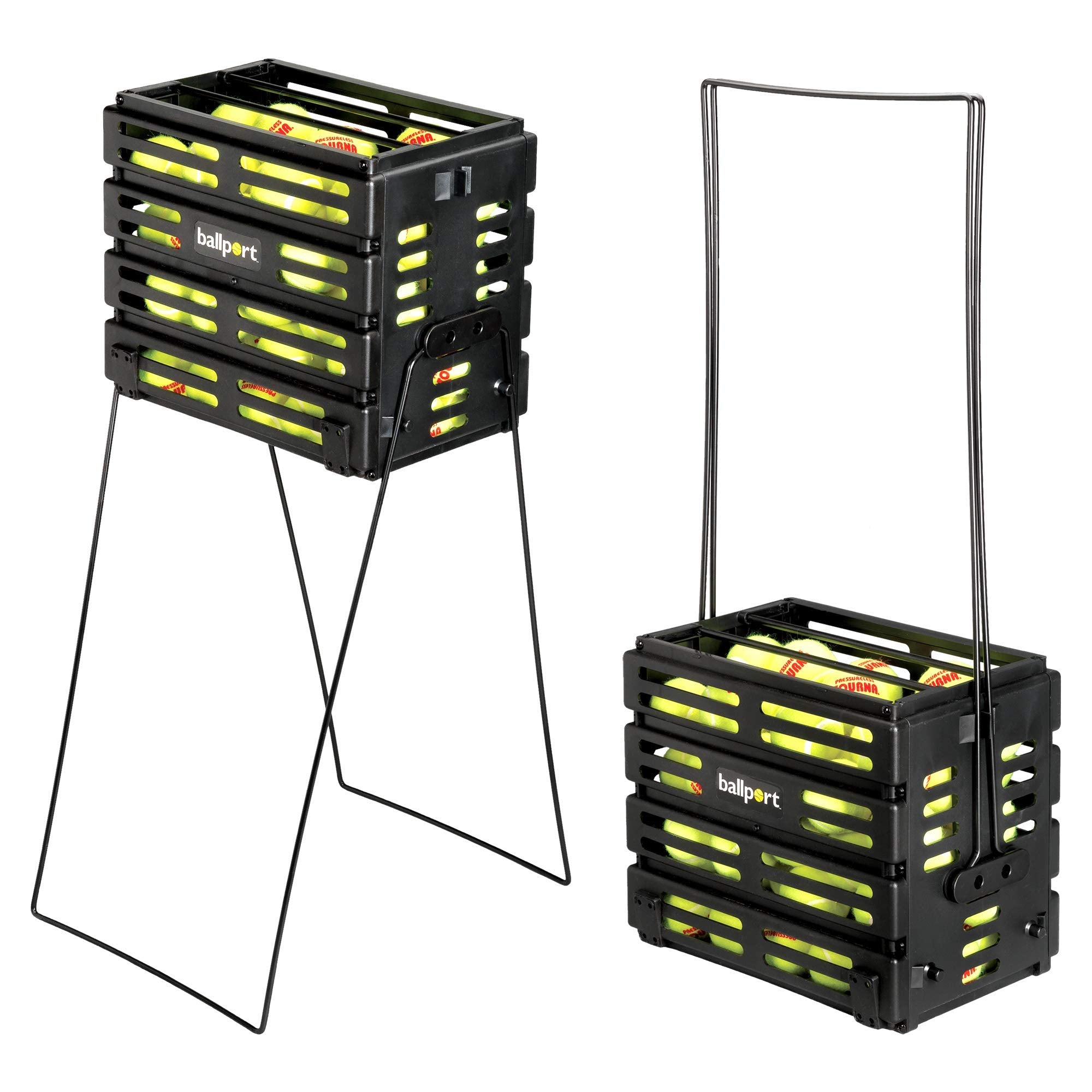 Tourna Ballport Tennis Ball Hopper Holds 80 Balls Durable And Lightweight - Black