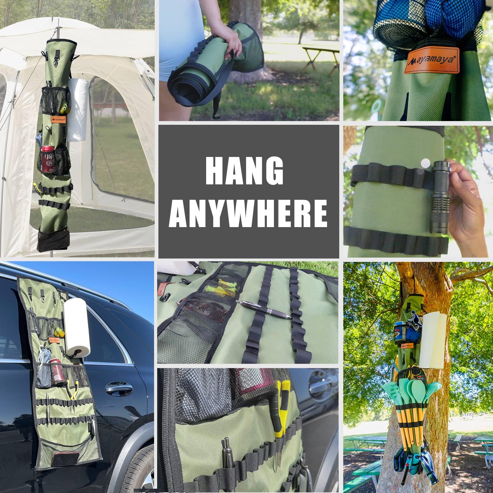 Camping Hanging Organizer - Ayamaya Tent Organizer For Inside With Campsite Storage Straps & Mesh Pockets & Hanging Hooks For Ca