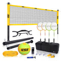 GSE Games & Sports Expert Professional Volleyball & Badminton Combo Set with Net System, 4 Badminton Rackets, 3 Birdies, Volleyb
