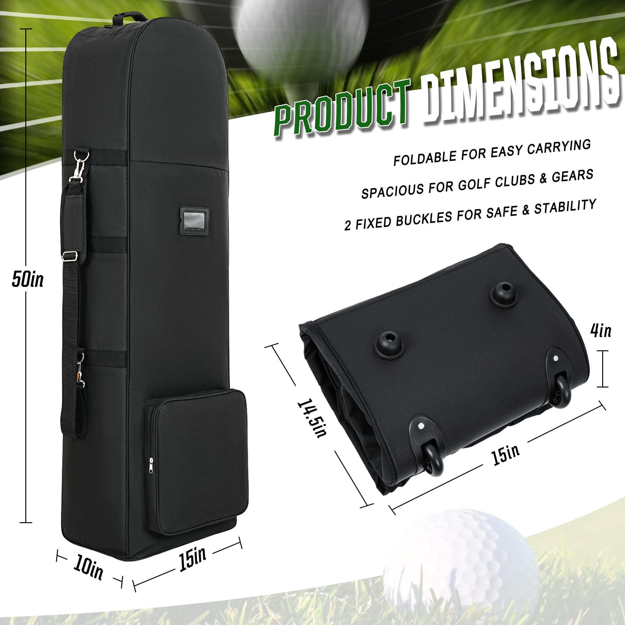Darekuku Soft-Sided Golf Travel Bag For Airlines With Detachable Shoulder Straps, Foldable Golf Club Cover Travel Case With Whee