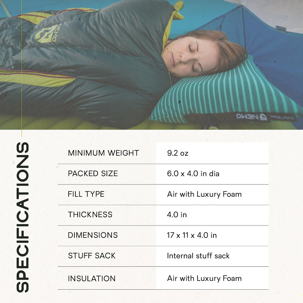 Nemo Fillo Backpacking & Camping Pillow | Soft Inflatable Travel Pillow With Integrated Stuff Sack, Abyss