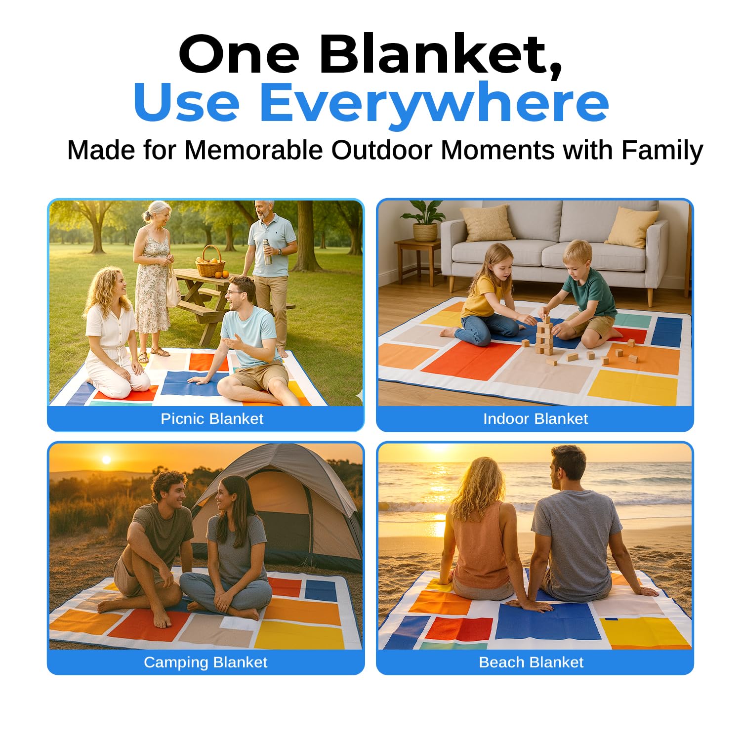 Scuddles Extra Large Picnic Blanket - 79 X 59 Waterproof Outdoor Mat With 3-Layer Comfort Design, Easy Fold & Carry Strap For Be