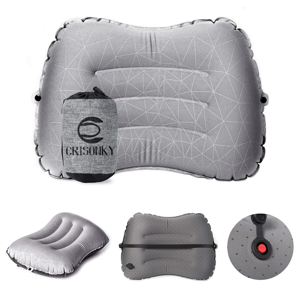 Crisonky Camping Pillow - Inflatable Pillow - Travel Pillows For Backpacking & Airplane, Lumbar Support 2.0 Blow Up Pillow, Ultr