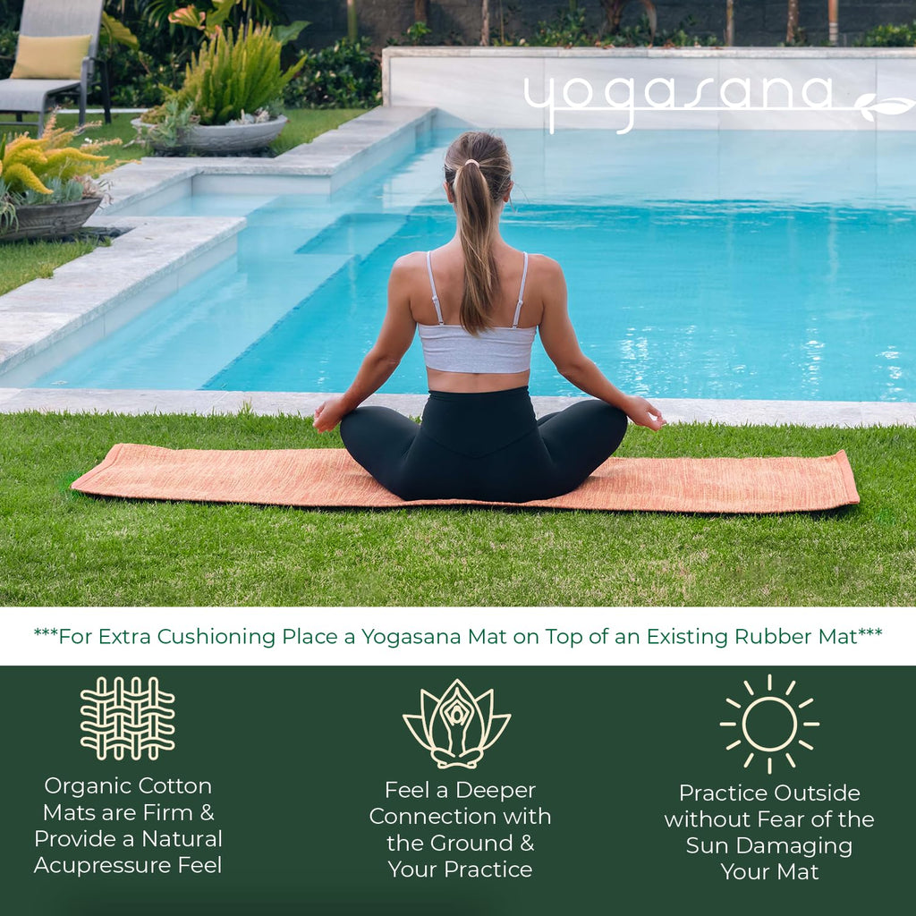Yogasana Organic Cotton Yoga Mat - Non Slip Hand-Woven Foldable Yoga Rug Provides Excellent Comfort, Traction & Support-Travel E