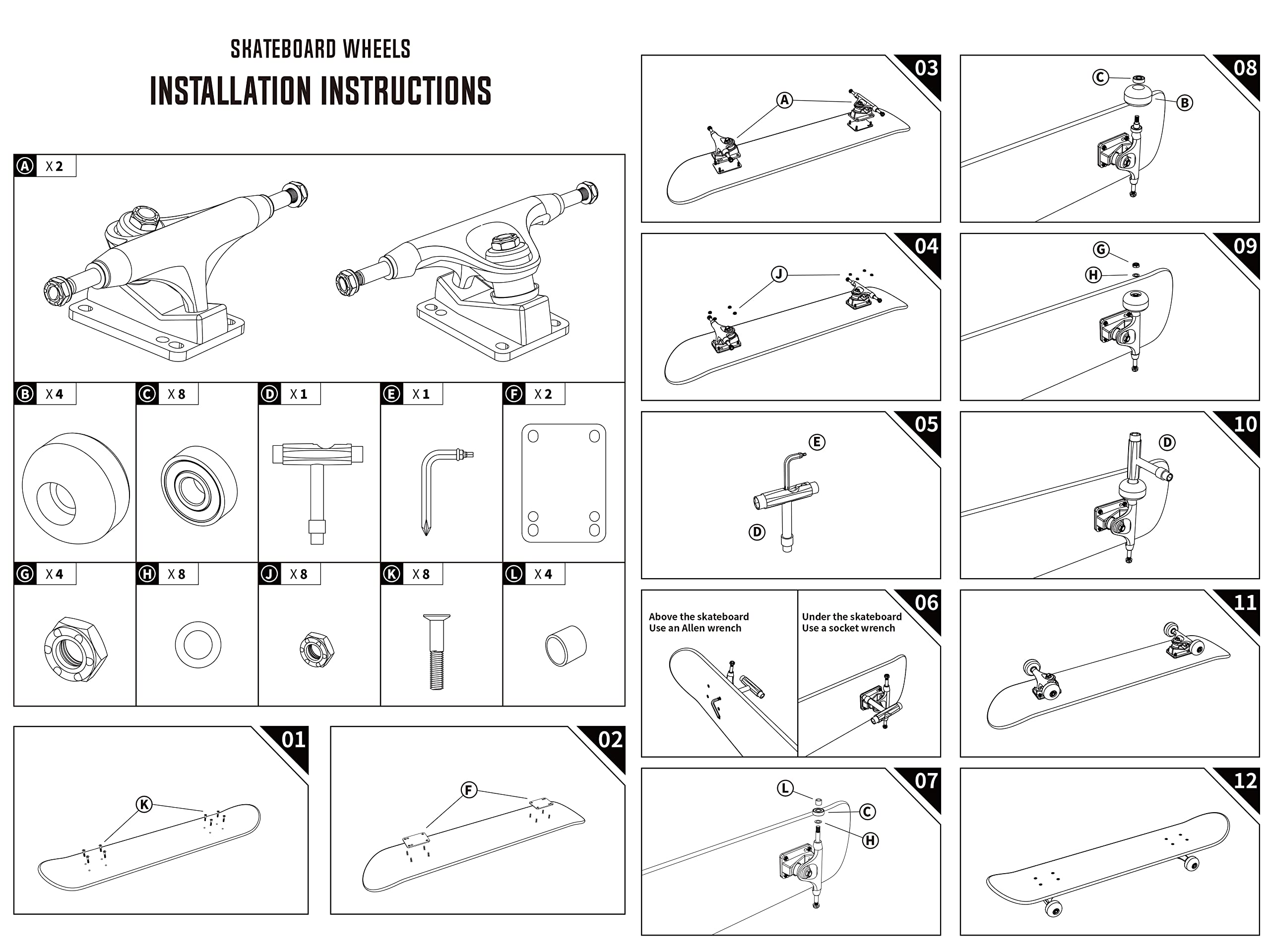 Axdt Skateboard Wheels Set,Include Skateboard Trucks, Skateboard Wheels 52Mm, Skateboard Bearings, Skateboard Pads, Skateboard H